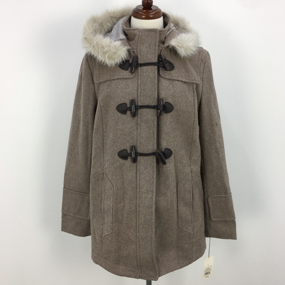 NWT A New Day Taupe Faux Fur Wool Duffle Coat